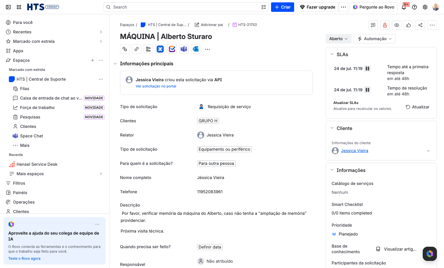 Chamado aberto no Jira